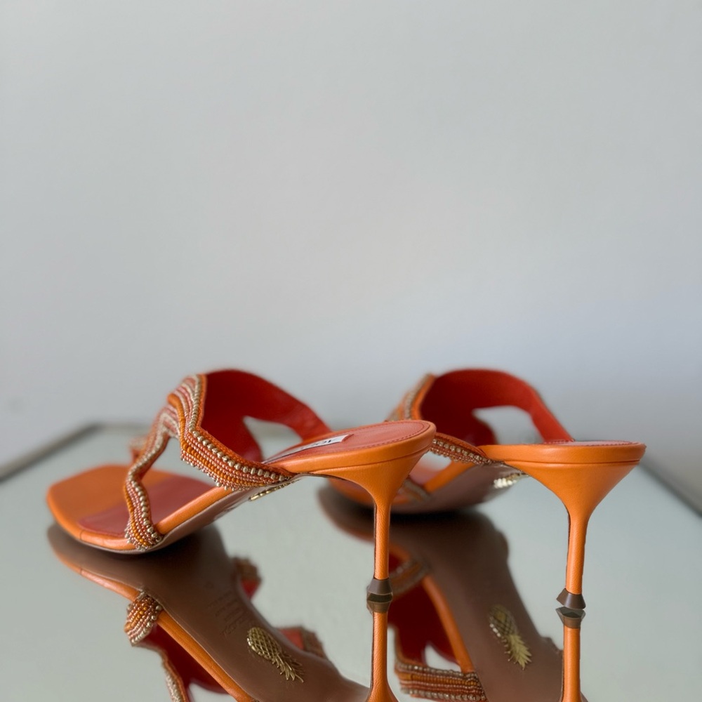 New AQUAZZURA Reef Star beaded leather thong sandals 40 - Picture 7 of 12